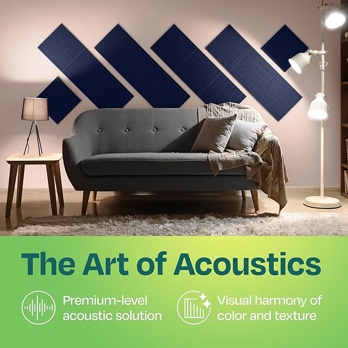Acoustic Panels 12-Pack Soundproof Wall Panels 12"x12"x0.4" Decorative Sound Dampening for Your Home, Office, Studio, Bedroom & More with Unique LineWave Carving [Denim Blue]