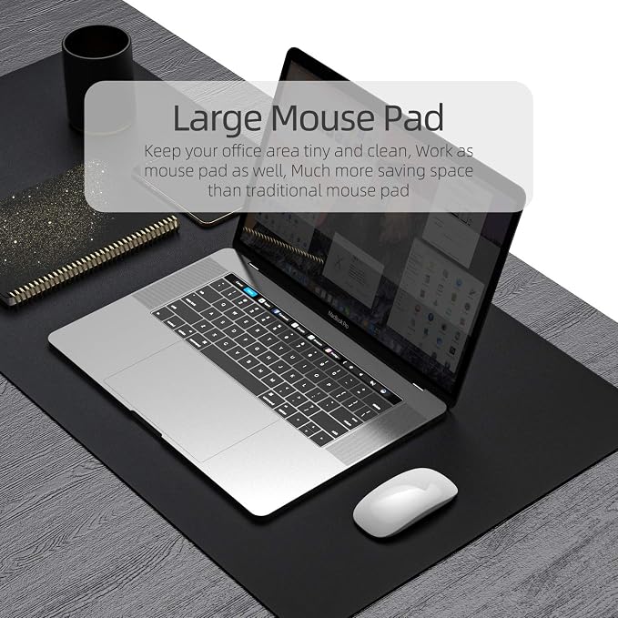 YSAGi Office Desk Pad, Desk Mat, 23.6" x 13.7" Ultra Thin Waterproof PU Leather Desk Blotter, Laptop Leather Desk Pad Protector for Keyboard and Mouse, Dual-Sided Desk Writing Pad for Office(Black)