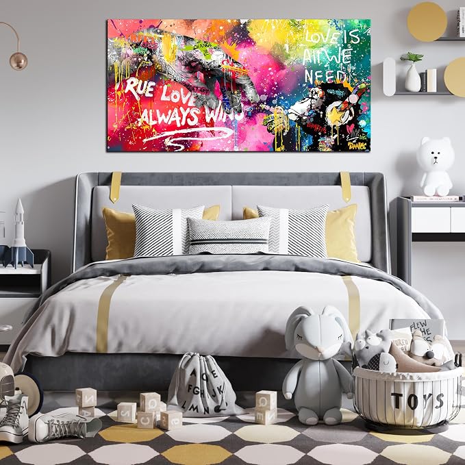 SIXTTART Graffiti Canvas Wall-Art for Living Room Large Size - Finger and Gorilla Wall Art - Kids Room Decor Ready to Hang Size 29 x 59 Inch