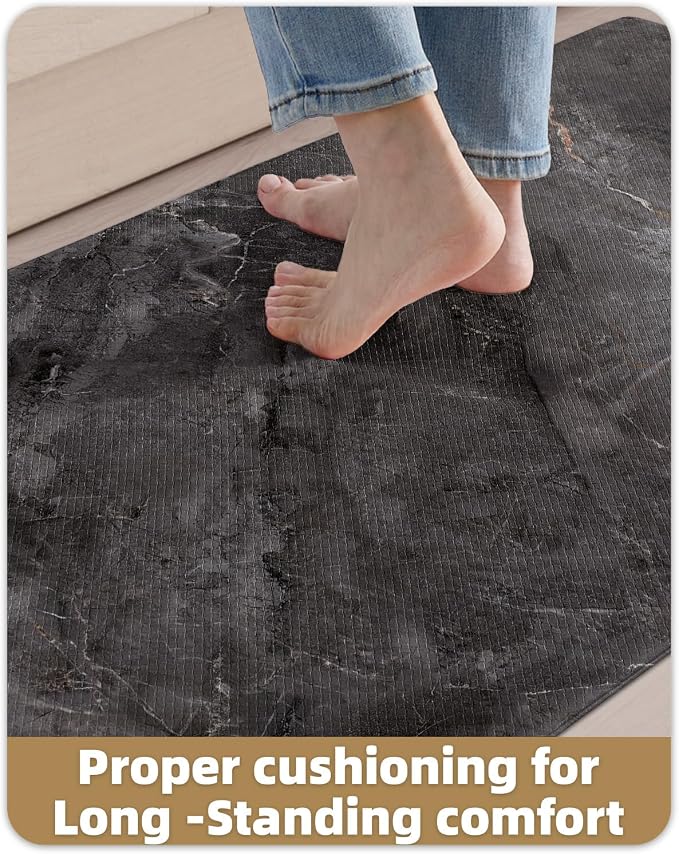 Color&Geometry Kitchen Mats for Floor 24x59 Black Marble Design | Non Slip Kitchen Rug, Easy Clean, Oil/Water Proof, 0.4in Anti Fatigue Standing Mat For Sink/Laundry/Office, Home Decor, Wide