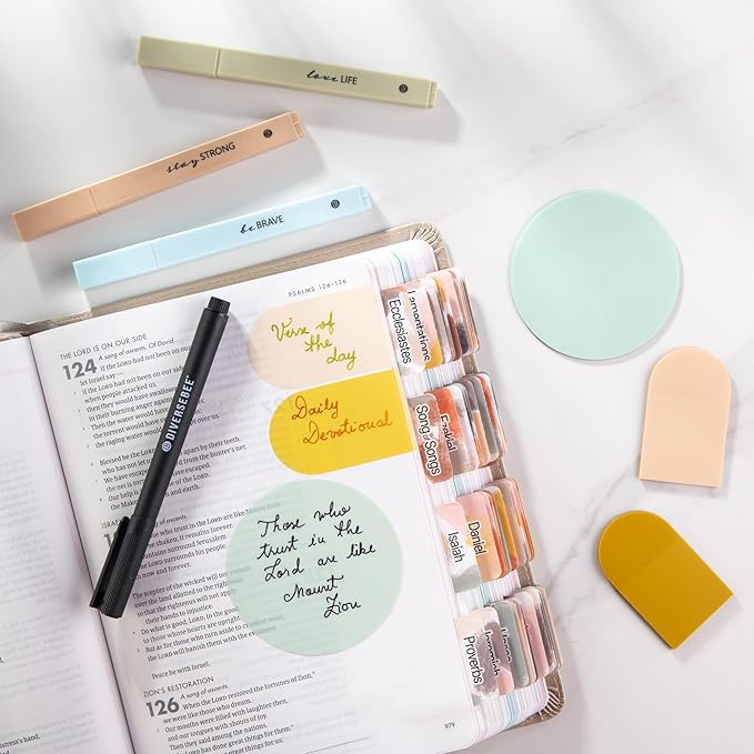 DiverseBee Transparent Sticky Notes (Includes Quick Dry Pen), Cute Clear Sticky Tabs, Translucent Page Flags Book Markers Stickers, Planner Accessories Bible Journaling Study Office Supplies (Matera)