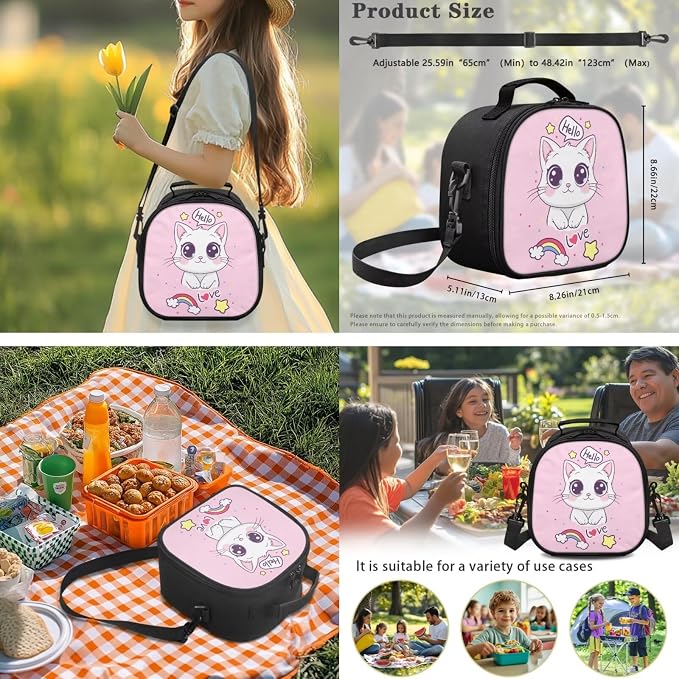 Ystardream Kids School Backpack for Girls Cute Cat Backpack with Lunch Box Pencil Case Water Bottle Sleeve for Girls 8-10 Teens Kids Bookbag Elementary Middle University School Bag 4 in 1