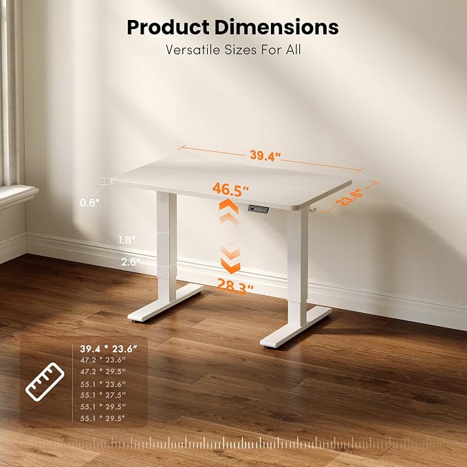 CubiCubi Electric Standing Desk 40 x 24 Inch, Height Adjustable Sit Stand Desk with Memory Presets, Splice Desktop Computer Desk for Home Office, White Frame/White Top