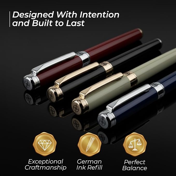 Premium Rollerball Pen with German Ink – Perfectly Balanced for a Superb Writing Experience, 24K Gold Plated Green – Soft Sage Green - Includes a Schmidt Refill in a Giftable Presentation Case