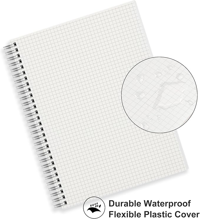 RETTACY Graph Grid Paper Notebook, 2-Pack, 160 Pages per Pack, B5 Medium Size (7.6'' × 10''), 100 GSM Thick Paper, Spiral-bound, Flexible Plastic Cover, for Students, Homework, Math, Engineering