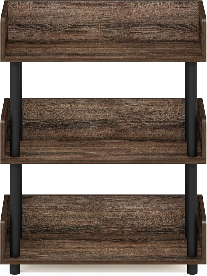 Furinno TURN-N-TUBE Display Shelf, 3-Tier Storage Shelves with Side Panels, Open Shelves Book Shelf with Rounded Corner Top Edges, for Organization and Storage, Living Room, Home Office, Walnut