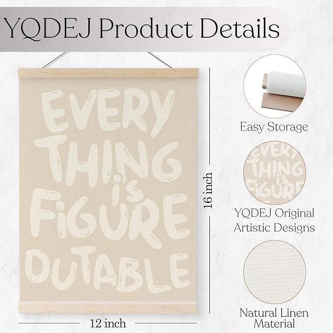 YQDEJ Beige Everything Is Figureoutable Inspirational Wall Art Poster Hanger Frame of 2, Positive Affirmations Wall Decor, Motivational Wall Art for Home Office Classroom, 12x16 Inch