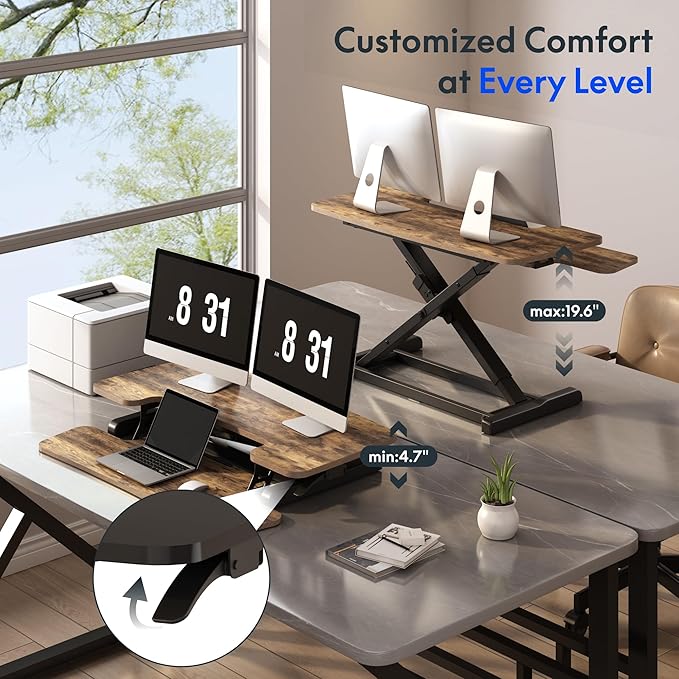 FLEXISPOT Standing Desk Converter 36" Desk Riser for Dual Monitor, Sit Stand Computer Workstation with Spacious Keyboard Tray, Ergonomic Height Adjustable Stand Up Desk Riser, Rustic Brown