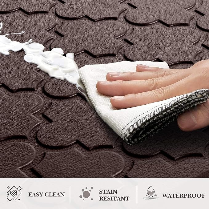 Kitchen Mat [2 PCS] Cushioned Anti-Fatigue Floor Mat, Waterproof Non-Skid Ergonomic Comfort Foam Rugs, Standing Mat for Kitchen, Floor,Office, Sink, Laundry(Chocolate)