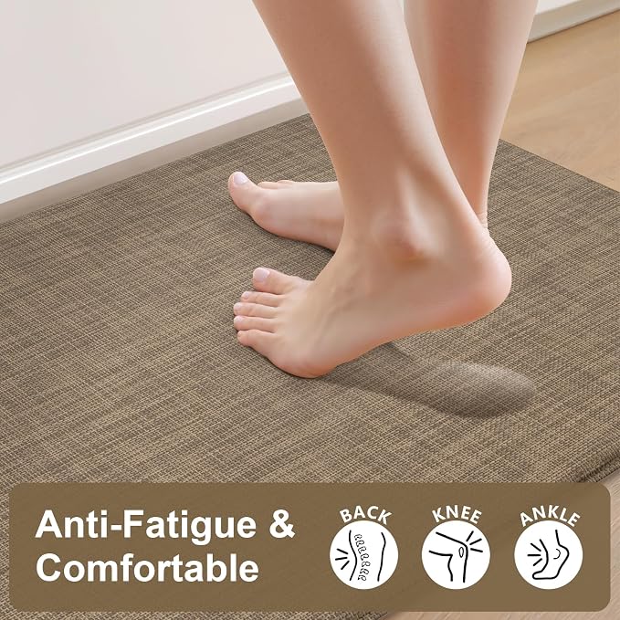 Collive Kitchen Mat 2PCS Cushioned, Anti Fatigue Kitchen Mats for Floor Waterproof Kitchens Rug, Non Skid Comfort Standing Carpet for Home Office, Sink, Desk, 17"×29"+17"×47",Tan