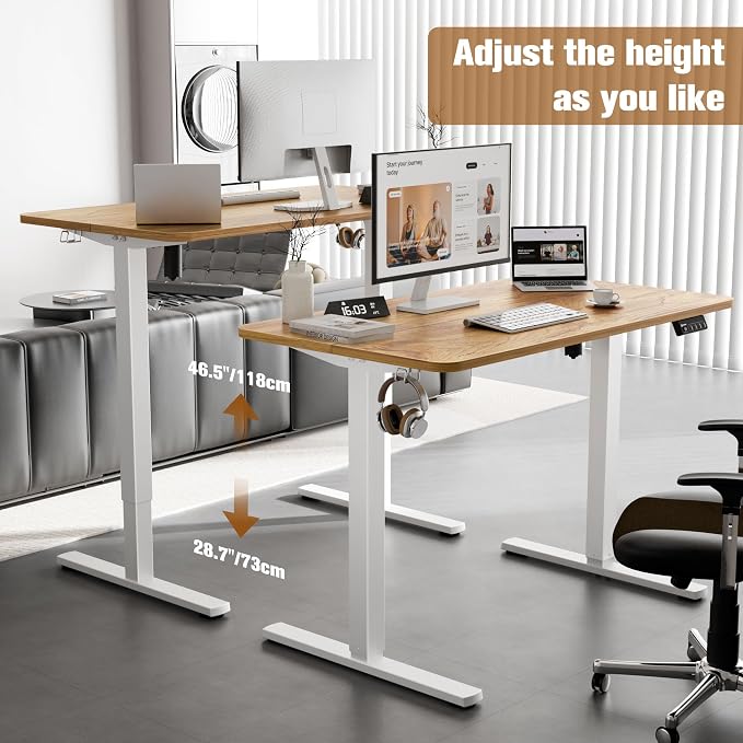 ERGOMAKER 43"x24" Standing Desk, Height Adjustable Sit-Stand Home Office | Electric Adjustable Standing Desk, Sit to Stand Computer Office Desk with Splice Board, Memory Preset, Lifts 28.7''-46.5"
