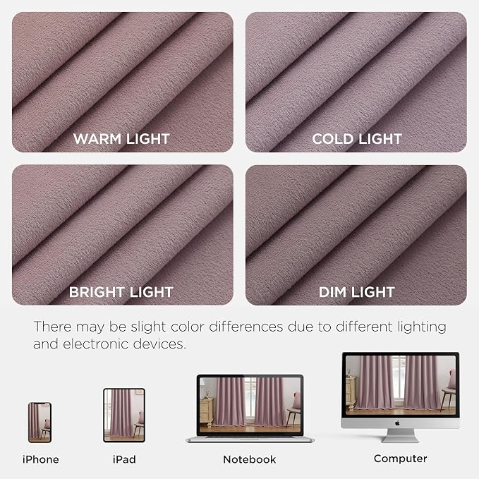 Joydeco Rose Pink 100% Blackout Curtains 72 Inch 2 Panels, Luxury Thermal Pink Velvet Curtains for Bedroom Living Room, Soundproof Blackout Window Drapes, Rod Pocket & Back Tab (52W x 72L)