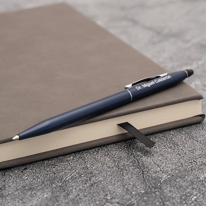 Cross Click Engraved Ballpoint Pen, Midnight Blue Powder Coat with Chrome Trim, Slender Click Action, Personalized Gift for Graduation, New Job, Career Advancement, Birthdays, Cross Gift Box Included