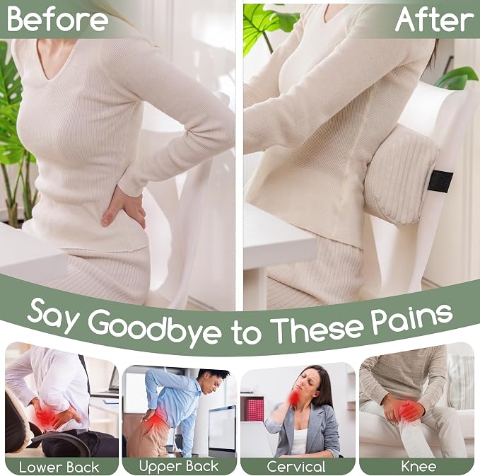 HIGOGOGO Lumbar Roll Lumbar Support Pillow for Office Chairs, Cars, and Gaming Chairs, Back Cushion with Washable Cover & Adjustable Strap to Relieve Back Pain and Improve Posture, 11"x6"x5", Beige