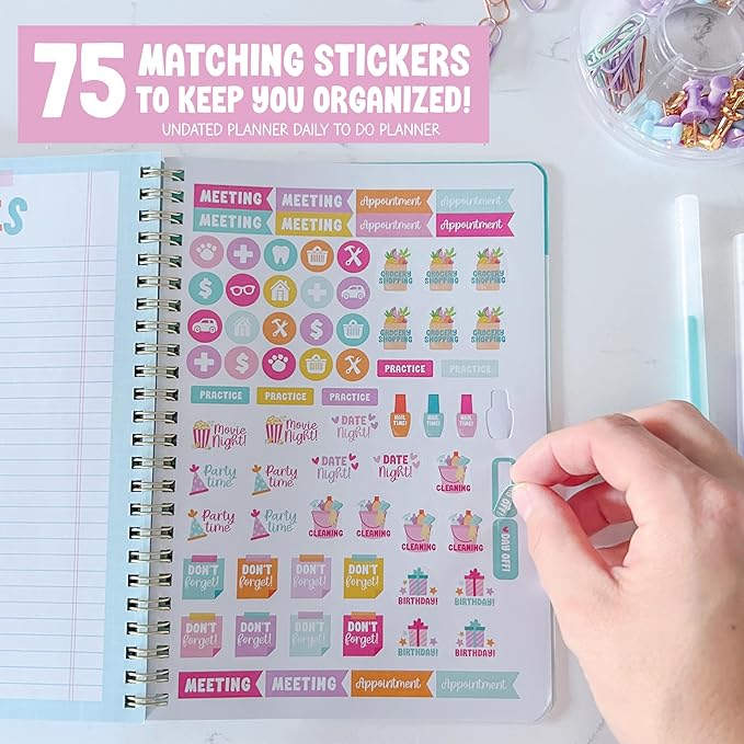Undated Daily Planner Notebook - Undated Planner Notebooks, Daily To Do List Planners, To Do List Notebook for Work Organization, Day Schedule Planners for Kids and Adults