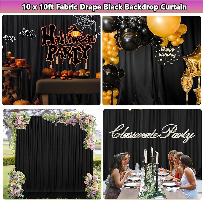 Black Backdrop 10 X 10 Ft, Solid Black Photo Backdrop, High Density Polyester Fabric Pure Black Backdrop Curtain Screen, Collapsible Seamless Black Background for Photoshoot Party Video Studio