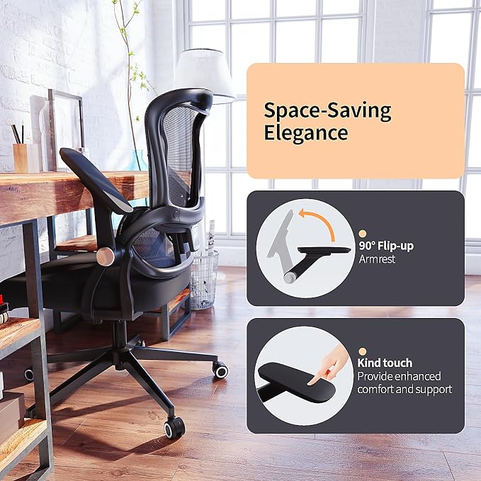 Ergonomic Office Chair - 350LB Comfy Desk Chairs with Adjustable Lumbar Back Support, Mesh Computer Chairs with Wheels and Arms for Home Office, Study