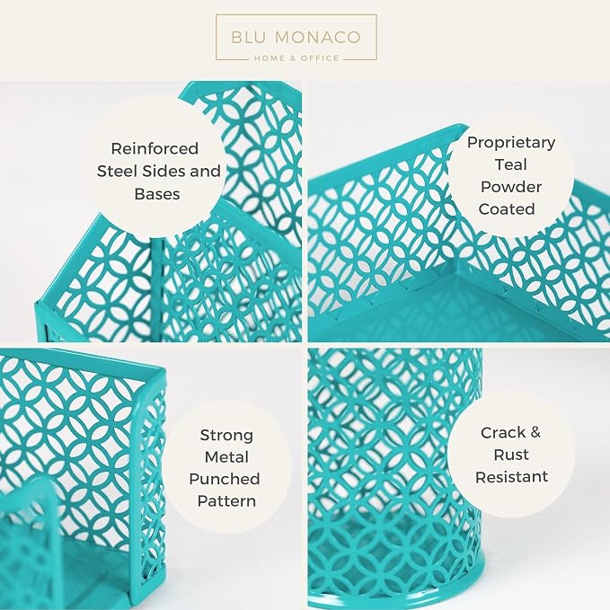 BLU MONACO | Dark Teal Desk Organizer Set 6 Piece | Mail Sorter Organizer Countertop with Standing File Organizer | Mesh Pen Holders Desktop Office Set