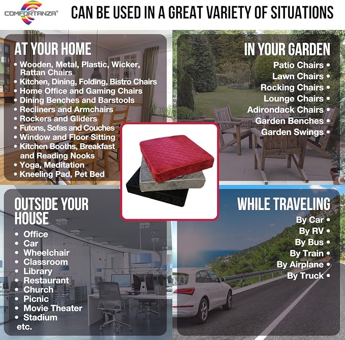 16x16x5 Medium-Soft Memory Foam Seat Cushion for Home, Office, Car, Wheelchair – Plush Comfort & Joint Pain Relief – Washable Velvety Cover with Waterproof Layer & Non-Slip Base – Brown