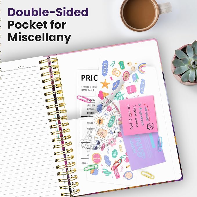 Large Spiral Lined Notebooks for Work with Removable Dividers & Tabs, 8.5"x11" Pretty Hardcover 5 Subject Notebook Journal for Women, College Ruled, Perfect for Study & Office Organization, 280 Pages,Lavender Sunset