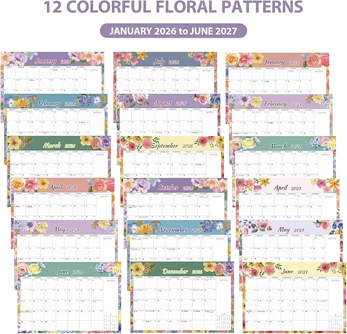 2026 Desk Calendar, Large Desktop/Wall Monthly Calendar (Jan. 2026 - Jun. 2027) 17'' x 12'' School Year Desk Planner for Teacher Family School Office Supplies (Pack of 2)