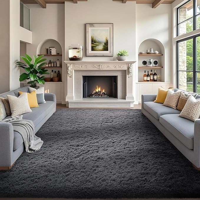 Ophanie 7x9 Area Rugs,Upgrade Non-Slip Fluffy Soft Rugs for Living Room,Large Shag Grey Fuzzy Plush Rug,Gray Shaggy Big Carpets for Bedroom,Kids Boys Girls Dorm Decor with Over 99 pcs Pile fibers