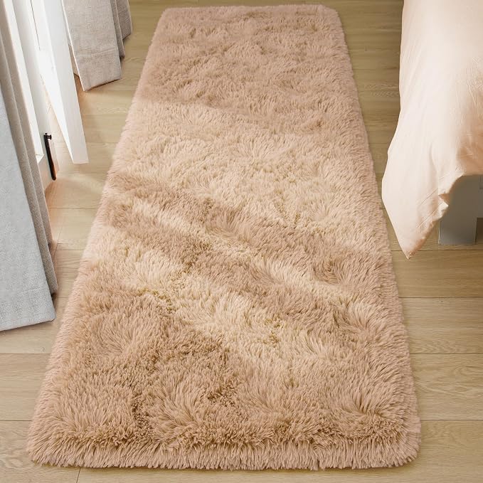 Tepook Soft Runner Rugs for Bedroom 2x6 ft with Rubber Backing, Beige Fluffy Rugs for Living Room, Shag Bedside Rug Fuzzy Plush Carpet for Room, Area Rug for Dorm Nursery Hallway Indoor Home Decor
