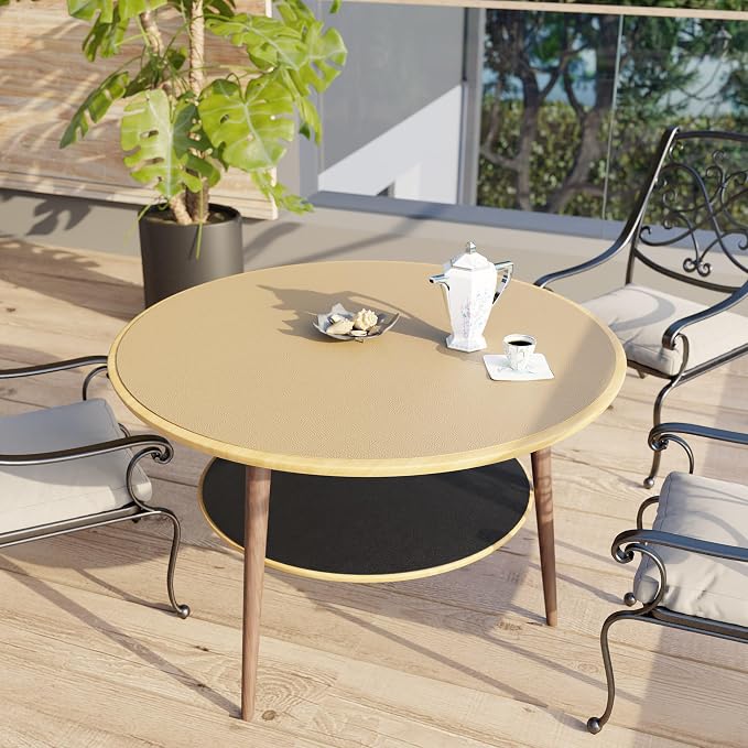 MAIDERN 42 Inch Round Cork & Leather Table Pad Protector, Cuttable Size (36-42 Inch), Trimmable Dining Table Mat, Heat Resistant/Non-Slip Table Cover for Kitchen, Office, or Restauran (Golden)