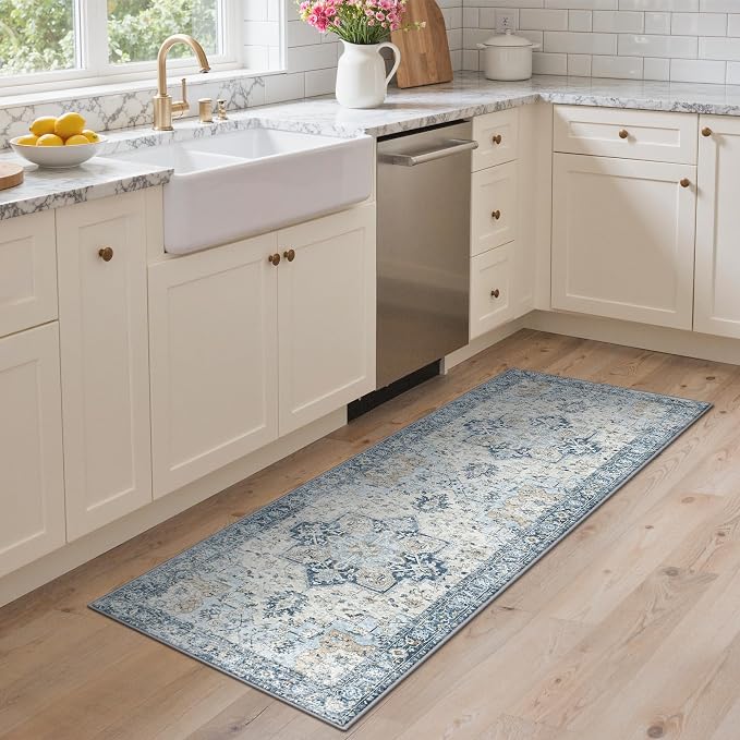 GENIMO Kitchen Rugs Non Slip Washable, 2’x5’ Kitchen Mats for Floor, Kitchen Runner Rug Floor Mat for Kitchen Decor, Laundry, Sink, Home, Hallway, Porch, Blue