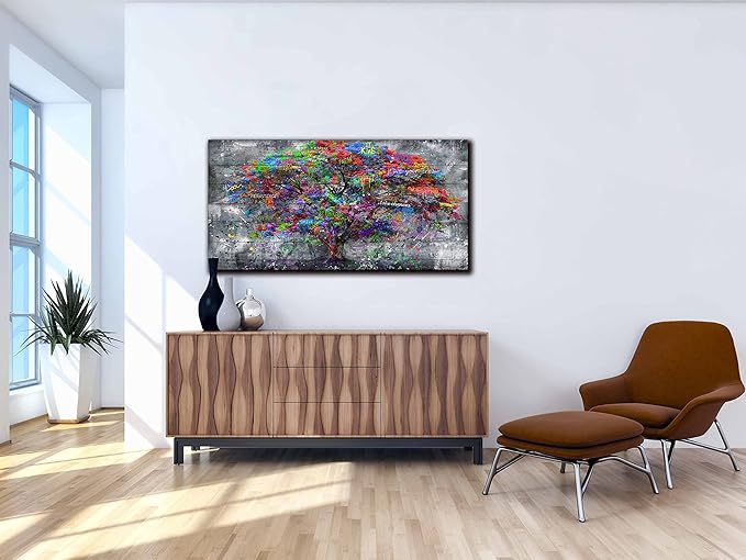 SIXTTART Tree Large Canvas Wall-Art For Living Room - Graffiti Forest Wall Art - Abstract Modern Home Office Wall Decor Ready to Hang Size 59" x 29"