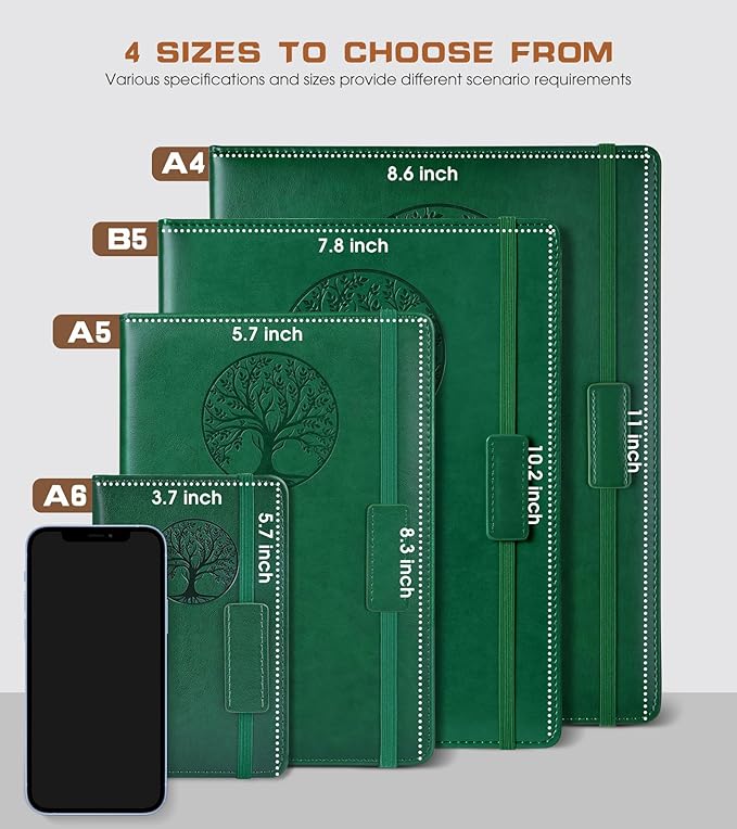 Biuwory Graph Paper Notebook Journal for Women Men,140 Pages Hardcover Grid Notebooks for Work & School,Leather Journals for Writing, Graphing Paper Notebook 5.7"×8.3" (Green)