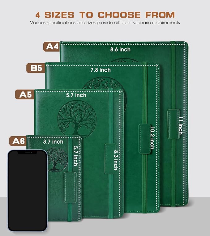 Biuwory Lined Journal Notebook for Women Men,256 Pages A4 Large Hardcover Leather Journals for Writing,Travel,Business,Work,School,College Ruled Notebooks for Note Taking, Diary Notepad 8.6"×11"