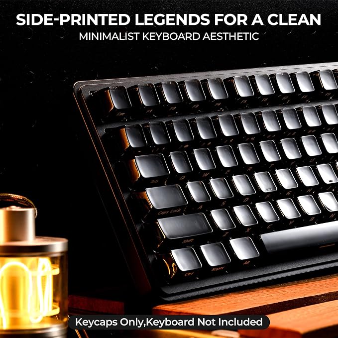OHY XVX Lusterfly Jelly R2 MDA Profile Keycap Set,122-Key Side-Printed Translucent Double Shot Smoke Keycaps for MX Switches & ANSI Layout Mechanical Keyboards-Smoke
