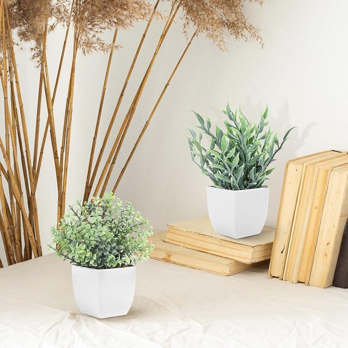 Der Rose 2 Pack Small Fake Plants Artificial Greenery Eucalyptus Plants in Pots for Bedroom Living Room Decor