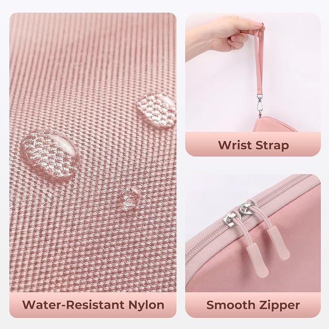 FYY Travel Cable Organizer - 8 Compartments Lightweight Water Resistant Tech Pouch with Wrist Strap, Portable Electronic Accessories Case for Cord Charger Storage for Travel Home Office Pink (Medium)