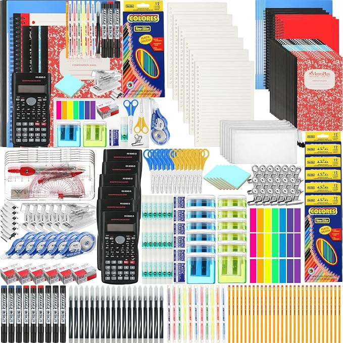 Gilprop 816 Pcs Middle High School Supplies Kit 6 Sets Back to School Supplies for Kids Middle High College Bundle Essential Stuff Bulk Stapler Notebook Calculator for Student Teen Classroom