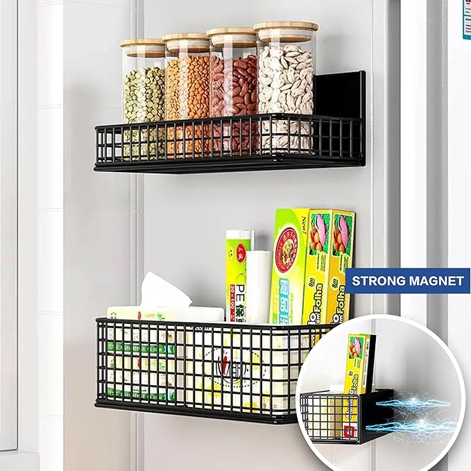Magnetic Basket Fridge Large Magnetic Pen Holder Whiteboard Metal Wire Basket Storage Item Organizer (Black-High)