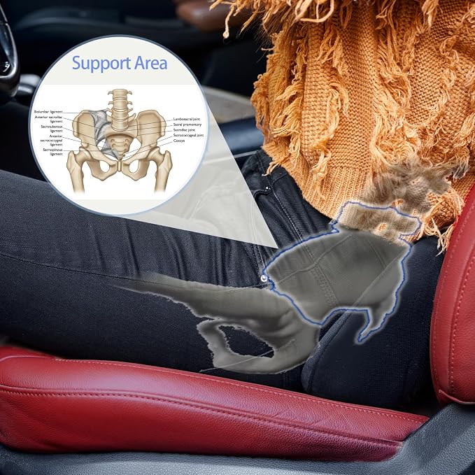 Ergonomic Sacral Cushion for Car & Office Chair - Fills Seat Gap for Tailbone & Lower Back Support, Memory Foam Wedge Pillow for SI Joint Comfort, Non-Slip Design with Seat Anchor