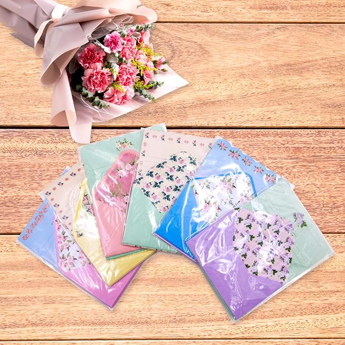 Ceiba Tree Cute Floral Stationery Letter Paper (48 PCS) 7.1 x 5.2 inch Lined Matching Envelopes (24 PCS) Double Sided for Invites