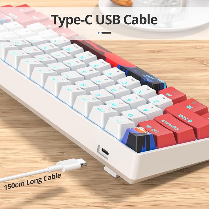 60 Percent Gaming Keyboard 61 Keys Wired Mechanical Keyboard Ultra Compact Key Board Red Switch LED Backlit for Windows Laptop Gamer