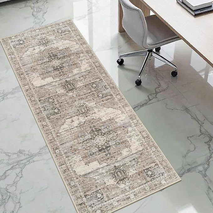 RUUGME Washable 2x6 Runner Rugs - Large Boho Rug for Living Room Vintage Tribal Rugs for Bedroom Kitchen Bathroom Non Slip Backing Home Decor Floor Decoration Mat 2X6 Beige