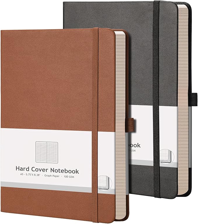 AHGXG Graph Paper Notebook 2 Pack - A5 Grid Paper Notebook/Journal Hardcover with 384 Pages, 120gsm Thick Graph Paper, Grid Paper for Math & Science Students 5.75'' × 8.38''