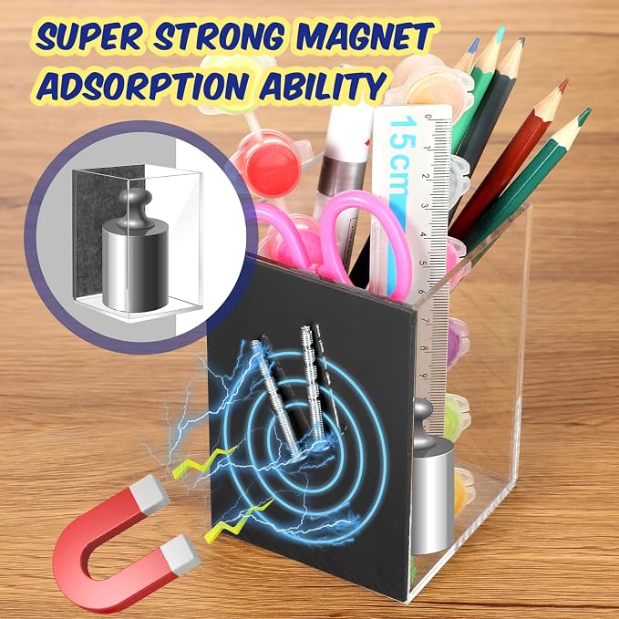 2 Pack Back to School Magnetic Pencil Holder, Non-slip Acrylic Magnetic Dry Erase Marker Holder, Clear Makeup Brush Cups, Pen Marker Organizer for Whiteboard Refrigerator Office Classroom