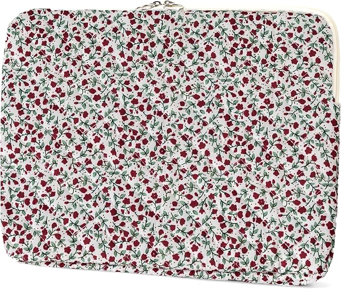 Puffy Laptop Sleeve 13-15.6 Inch Cute Quilted Laptop Protective Case Padded Floral Computer Sleeve for MacBook (B-red, 11 Inch)