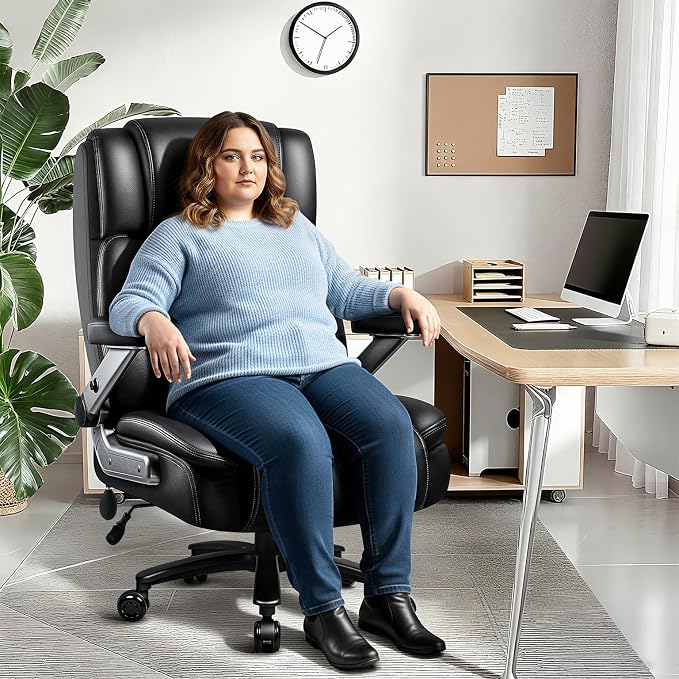 OFIKA 700LBS Large Heavy Duty Office Chair with 5D Flip Arms, Big and Tall Office Chair,High Back Computer Executive Desk Chair with Adjustable Lumbar Support,Dual Rubber Wheel,Black