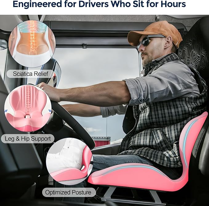 Seat Cushion for Office Chair and Car, L-Shaped Ergonomic Seat Cushions,Memory Foam Orthopedic Cushion with Coccyx Hollow,Lumbar Support & Tailbone Pain Relief for Car, Truck, Home,Gaming Chair,Pink