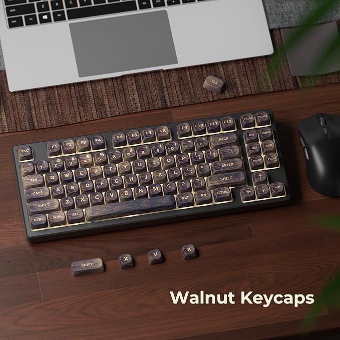 OHY MOA Profile Wood Grain Keycaps,XVX PBT Keycaps 130pcs Retro Keycap Set for Mechanical Keyboard 61/64/75/84/87/104/108 Layout with Key Puller, Walnut Textures