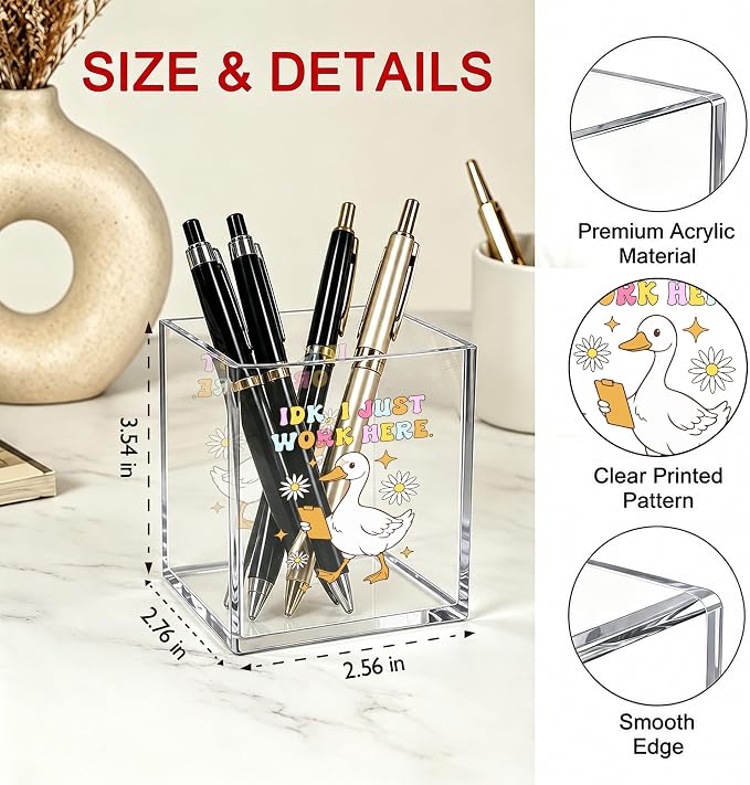 Funny Goose Acrylic Cosmetic Pen Pencil Holder Cup, I Just Work Here Pencil Organizer, Cute Unique Office Desk Accessories, Humorous Sarcastic Gifts for Women Boss Colleague Teacher（A02）