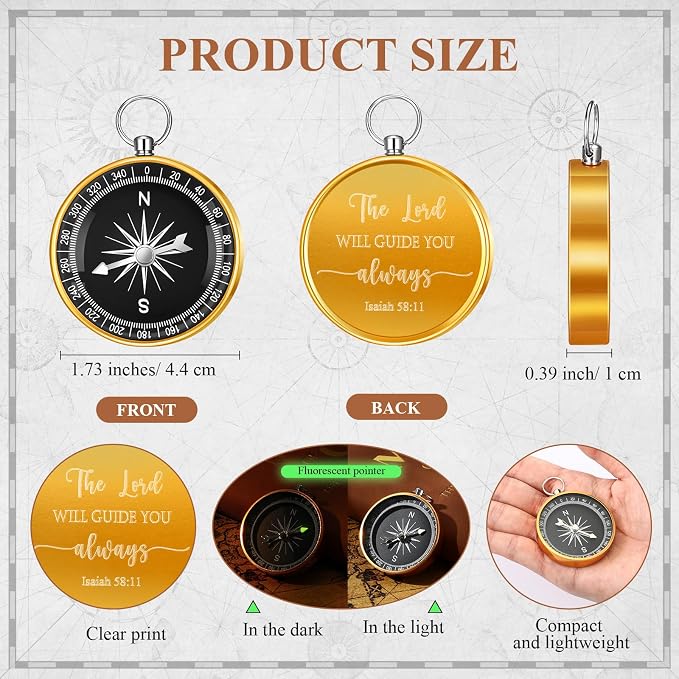 Fuyoooo 4 Pcs Baptism Gift Set for Men First Communion Gift Include Christian Journal Bible Notebook Engraved Compass and Religious Catholic Pen for Church Pastors