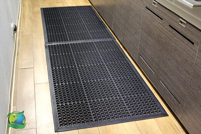 Envelor 2 Pack Anti Fatigue Mats for Kitchen Floor, Rubber Bar Mats, Non Slip Commercial Floor Mat with Drainage Holes, Indoor Outdoor Rubber Mat for Restaurant, Garage, Entryway 36 x 60 in